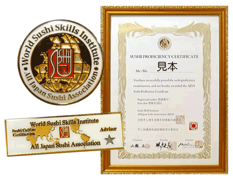 Attestato ufficiale AJSA certificazione internazionale sushi